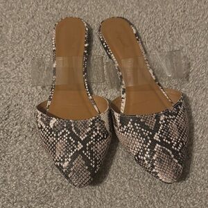 Qupid Snakeskin Pattern Mules with Clear Strap